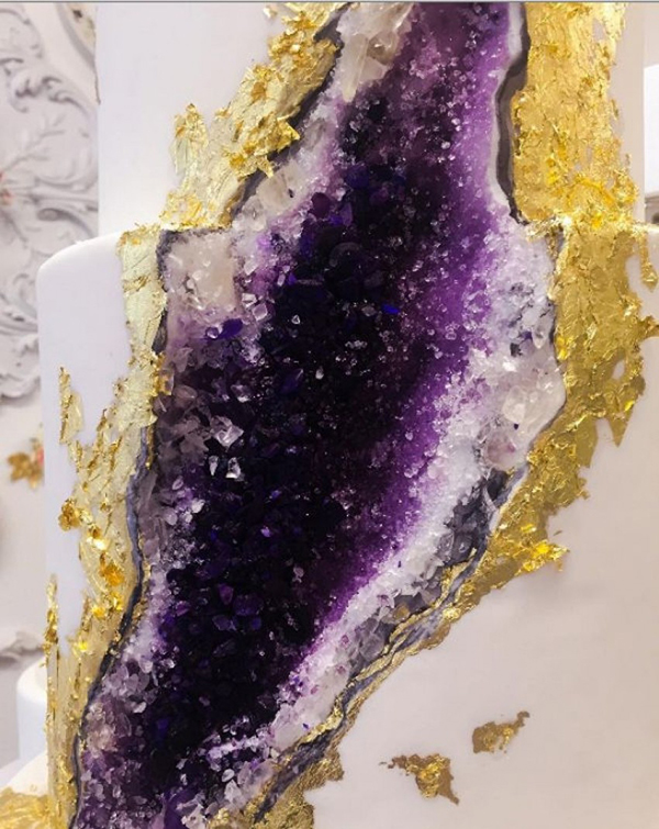 geode cake matrimonio dettaglio oro